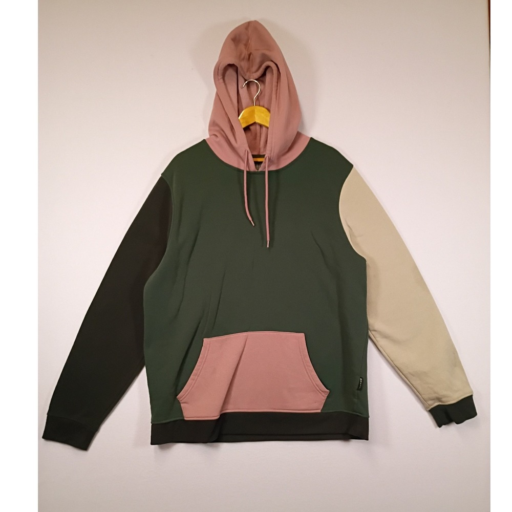 Streetwear Brooklyn Cloth Mens XL Green Pink Cream Colorblock Fleece Hoodie